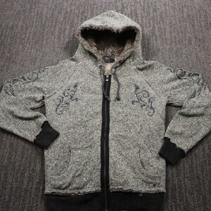 Miss Me women's Fur Hooded, Front Zip Sweater Type Hoodie Y2K angel bling jacket